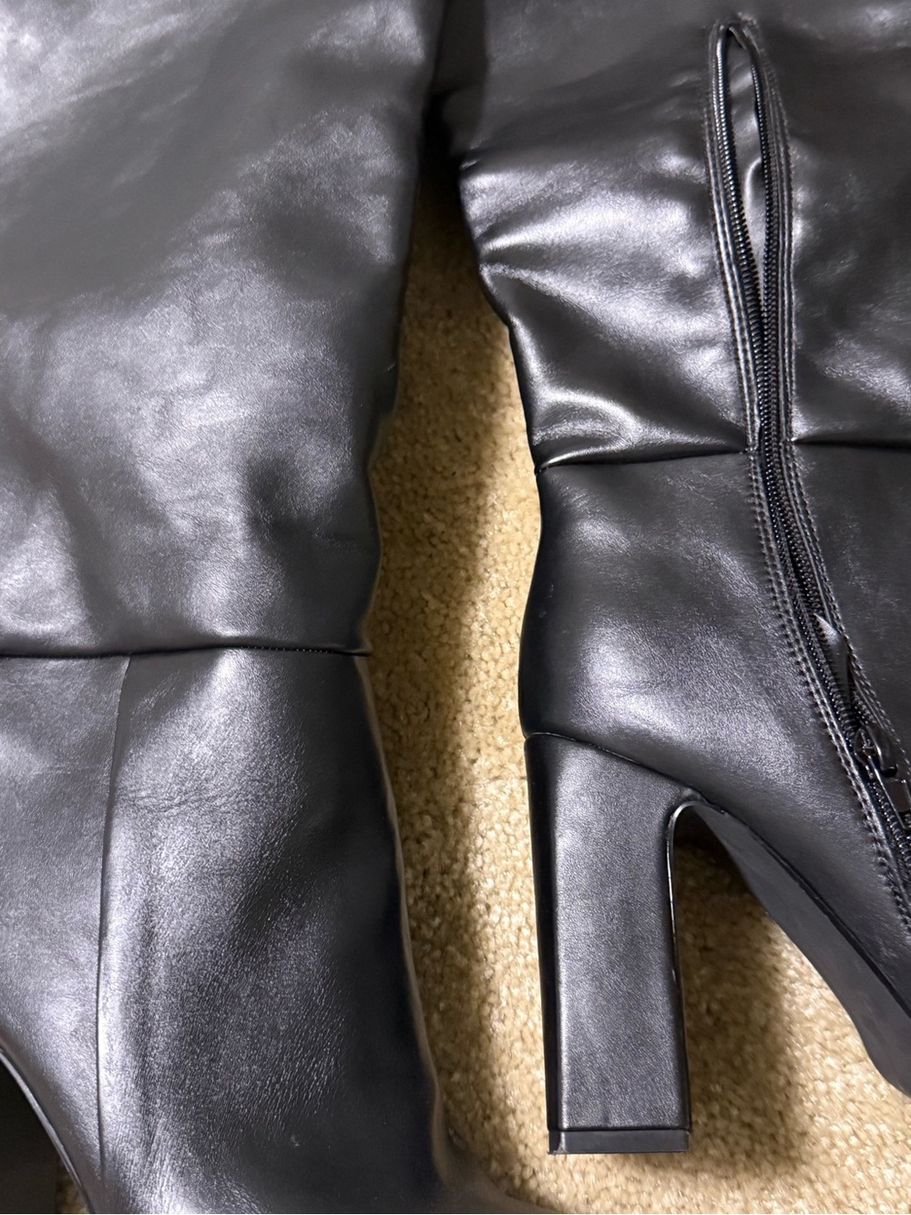 JustFab Black Over-The-Knee Faux Leather Block Heel Boots